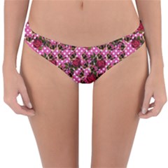 Lazy Cat Floral Pattern Pink Polka Reversible Hipster Bikini Bottoms