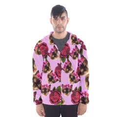 Lazy Cat Floral Pattern Pink Hooded Windbreaker (men)