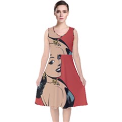 Comic Girl V-neck Midi Sleeveless Dress  by vintage2030