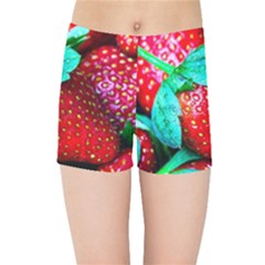 Red Strawberries Kids Sports Shorts by FunnyCow
