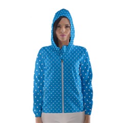 Mini White Polkadots On Oktoberfest Bavarian Blue Hooded Windbreaker (women) by PodArtist