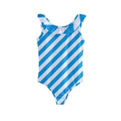 Oktoberfest Bavarian Blue And White Candy Cane Stripes Kids  Frill Swimsuit by PodArtist