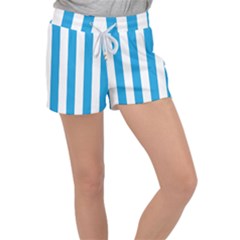 Oktoberfest Bavarian Blue And White Large Cabana Stripes Women s Velour Lounge Shorts by PodArtist