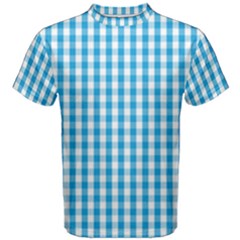 Oktoberfest Bavarian Blue And White Large Gingham Check Men s Cotton Tee by PodArtist