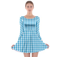 Oktoberfest Bavarian Blue And White Large Gingham Check Long Sleeve Skater Dress by PodArtist