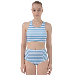 Oktoberfest Bavarian Blue And White Large Mattress Ticking Stripes Racer Back Bikini Set by PodArtist