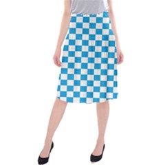 Oktoberfest Bavarian Large Blue And White Checkerboard Midi Beach Skirt by PodArtist