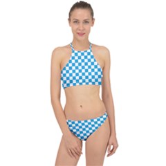 Oktoberfest Bavarian Large Blue And White Checkerboard Racer Front Bikini Set by PodArtist