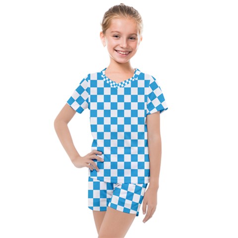 Oktoberfest Bavarian Large Blue And White Checkerboard Kids  Mesh Tee And Shorts Set by PodArtist