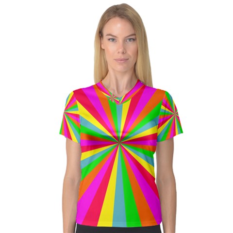 Neon Rainbow Mini Burst V-neck Sport Mesh Tee by PodArtist