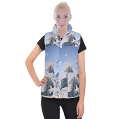 Wonderful Wild Fantasy Horse On The Beach Women s Button Up Vest by FantasyWorld7