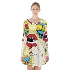 Pop Art   Long Sleeve Velvet V-neck Dress by Valentinaart