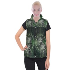 Awesome Creepy Mechanical Skull Women s Button Up Vest by FantasyWorld7