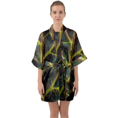 Leaf Abstract Nature Design Plant Quarter Sleeve Kimono Robe by Sapixe