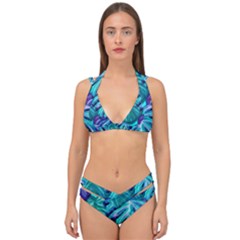 Leaves Tropical Palma Jungle Double Strap Halter Bikini Set by Sapixe