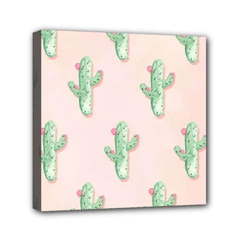 Green Cactus Pattern Mini Canvas 6  X 6  (stretched) by AnjaniArt