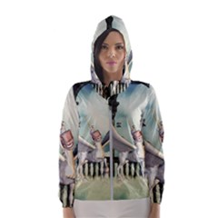 Cute Little Pegasus In The Sky, Cartoon Hooded Windbreaker (women) by FantasyWorld7