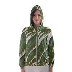 Green Palm Leaf Wallpaper Hooded Windbreaker (women) by AnjaniArt