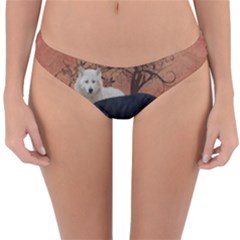 Awesome Black And White Wolf Reversible Hipster Bikini Bottoms by FantasyWorld7