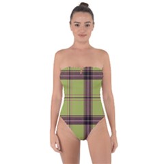 Avocado Green Plaid Tie Back One Piece Swimsuit