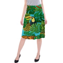 Tropical Pelican Tiger Jungle Blue Midi Beach Skirt