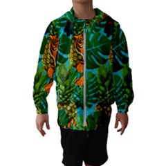 Tropical Pelican Tiger Jungle Blue Hooded Windbreaker (kids) by snowwhitegirl