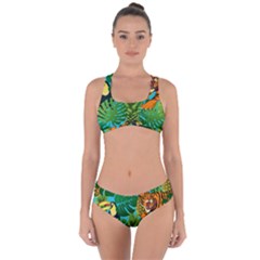 Tropical Pelican Tiger Jungle Blue Criss Cross Bikini Set