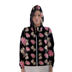 Retro Dog Floral Pattern Hooded Windbreaker (women)