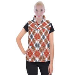 Smart Plaid Warm Colors Women s Button Up Vest by ImpressiveMoments