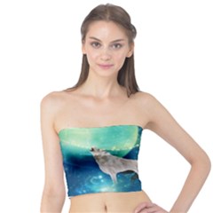 Awesome Black And White Wolf In The Universe Tube Top by FantasyWorld7