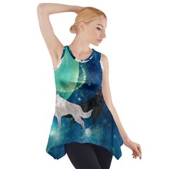 Awesome Black And White Wolf In The Universe Side Drop Tank Tunic by FantasyWorld7