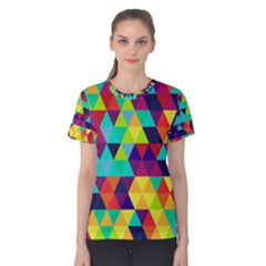 Bright Color Triangles Seamless Abstract Geometric Background Women s Cotton Tee