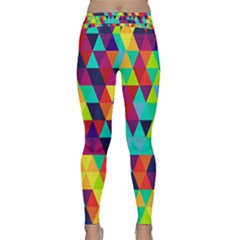 Bright Color Triangles Seamless Abstract Geometric Background Classic Yoga Leggings by Alisyart