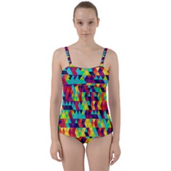 Bright Color Triangles Seamless Abstract Geometric Background Twist Front Tankini Set by Alisyart