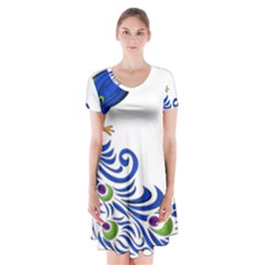 Venus Peacock Short Sleeve V-neck Flare Dress by amazinganimals