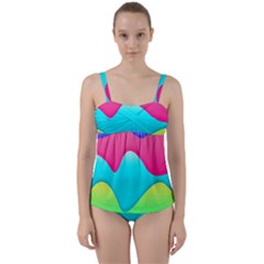 Lines Curves Colors Geometric Lines Twist Front Tankini Set by Nexatart