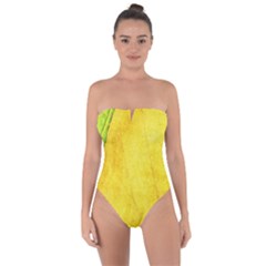 Green Yellow Leaf Texture Leaves Tie Back One Piece Swimsuit by Alisyart