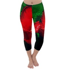 Red Tulip After The Shower Capri Winter Leggings  by FunnyCow