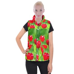 Red Tulip Flowers, Sunny Day Women s Button Up Vest by FunnyCow