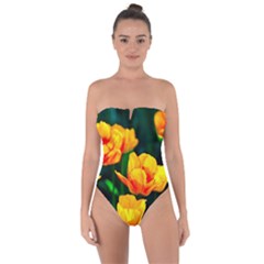 Yellow Orange Tulip Flowers Tie Back One Piece Swimsuit by FunnyCow