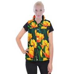 Yellow Orange Tulip Flowers Women s Button Up Vest by FunnyCow