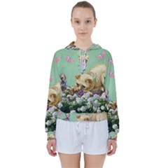 Cat And Butterflies Green Women s Tie Up Sweat