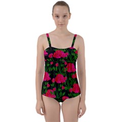 Roses At Night Twist Front Tankini Set