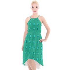 Modern Bold Geometric Green Circles Sm High-low Halter Chiffon Dress  by BrightVibesDesign