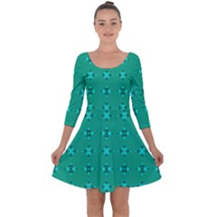 Modern Bold Geometric Green Circles Sm Quarter Sleeve Skater Dress by BrightVibesDesign