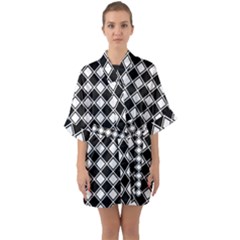 Square Diagonal Pattern Seamless Quarter Sleeve Kimono Robe by Nexatart
