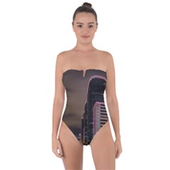 Hong Kong At Night Skyline Tie Back One Piece Swimsuit by Nexatart