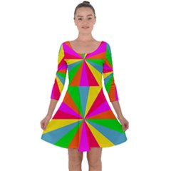 Neon Rainbow Burst Quarter Sleeve Skater Dress by PodArtist