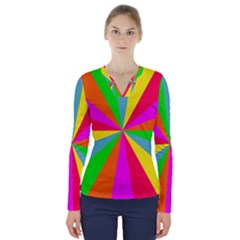 Neon Rainbow Burst V-neck Long Sleeve Top by PodArtist