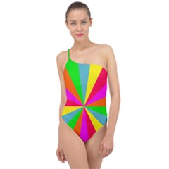 Neon Rainbow Burst Classic One Shoulder Swimsuit by PodArtist